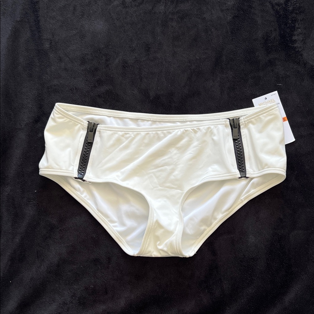 Michael Kors White Bikini Bottom with Black Trim